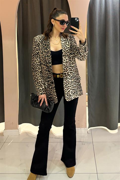 Siyah Leopar Desenli Ceket