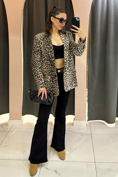 Siyah Leopar Desenli Ceket
