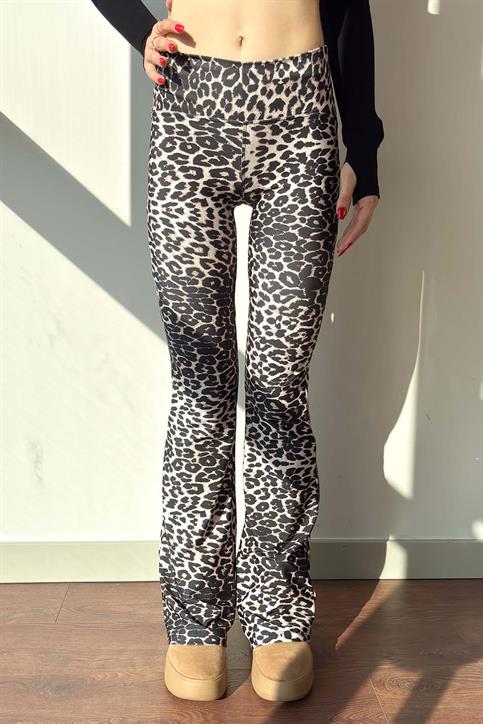 Siyah Leopar Desenli İspanyol Tayt