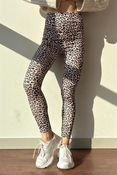 Siyah Leopar Desenli Kaşkorse Tayt