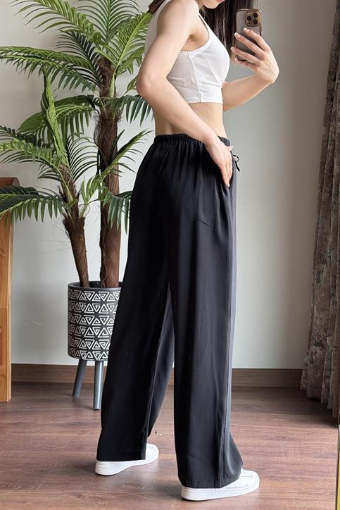Siyah Massi Beli İpli Tencel Pantolon