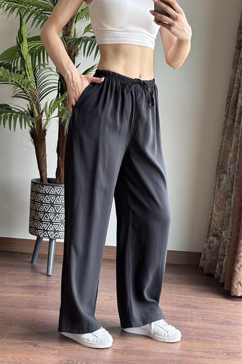 Siyah Massi Beli İpli Tencel Pantolon