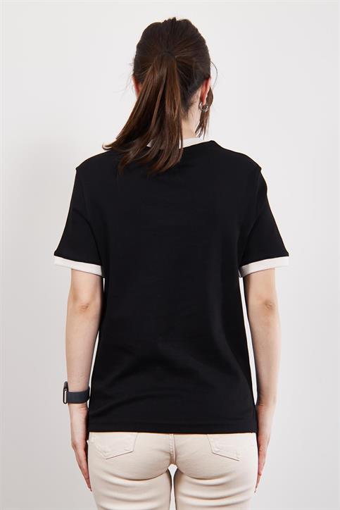 Siyah Massi Kontrast Yaka ve Manşetli T Shirt