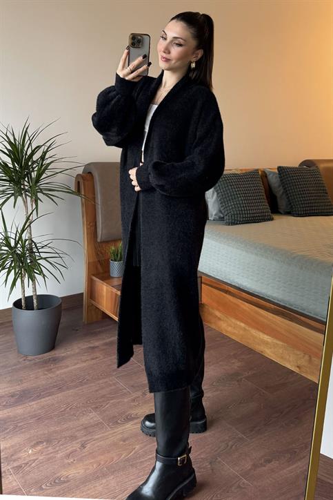 Siyah Maxi Boy Triko Hırka
