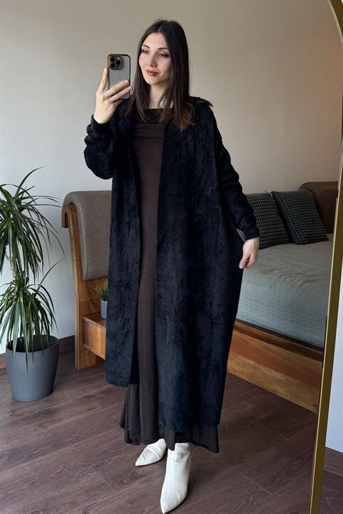 Siyah Maxi Boy Yumoş Hırka