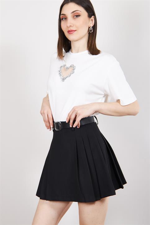 Siyah Pile Detaylı Etek