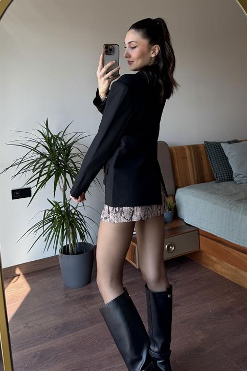 Siyah Polivisokn Oversize Ceket