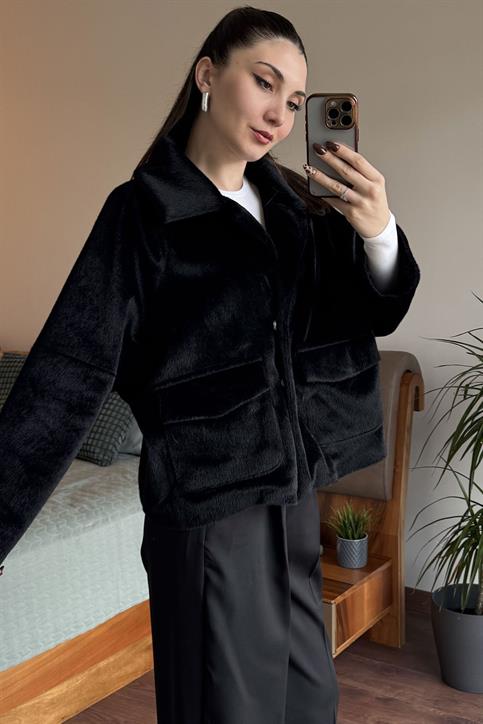 Siyah Reglan Tay Flock Mont