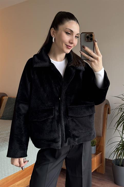 Siyah Reglan Tay Flock Mont