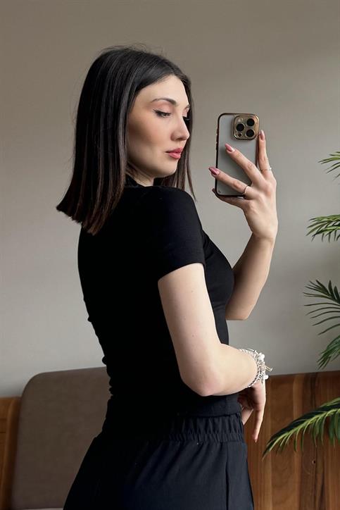 Siyah Soft Touch OYSH Kumaş Kısakollu Modal T Shirt