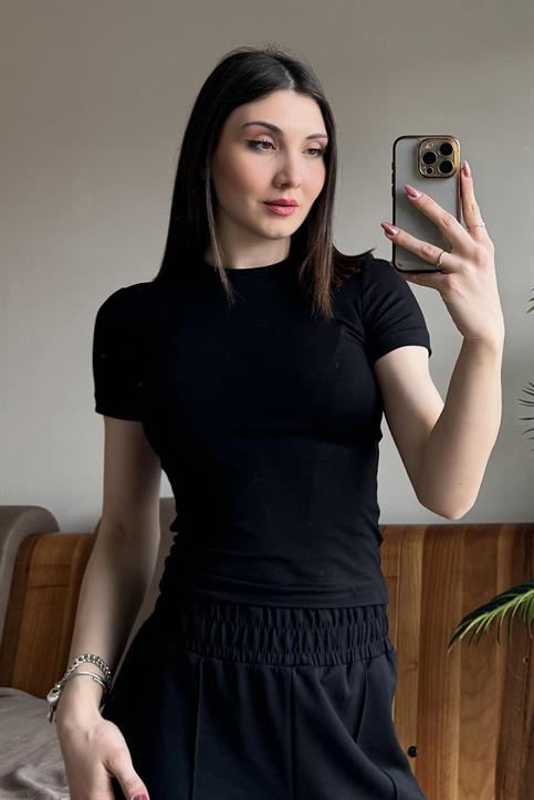 Siyah Soft Touch OYSH Kumaş Kısakollu Modal T Shirt