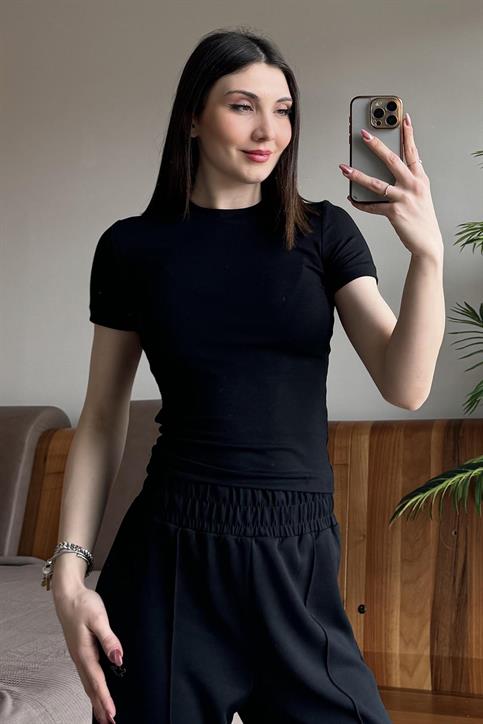 Siyah Soft Touch OYSH Kumaş Kısakollu Modal T Shirt
