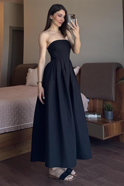Siyah Straplez Maxi Elbise