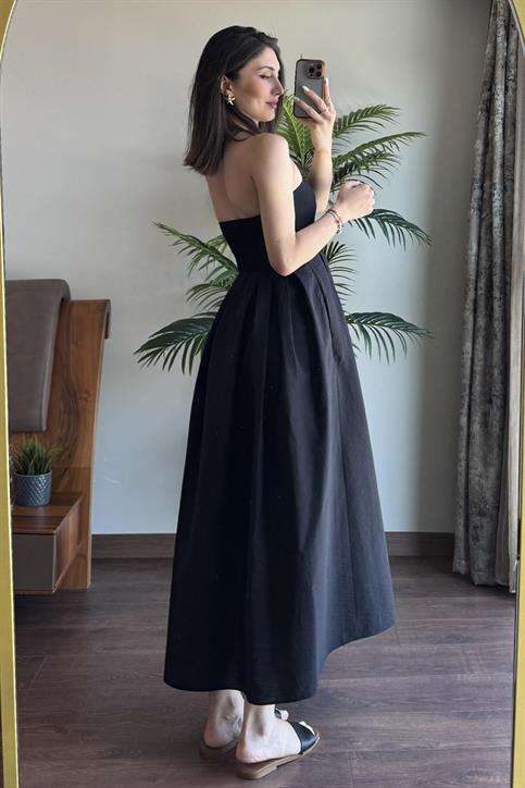 Siyah Straplez Maxi Elbise