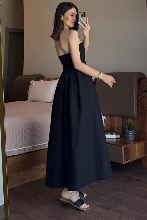 Siyah Straplez Maxi Elbise