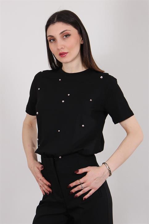 Siyah Taşlı T Shirt
