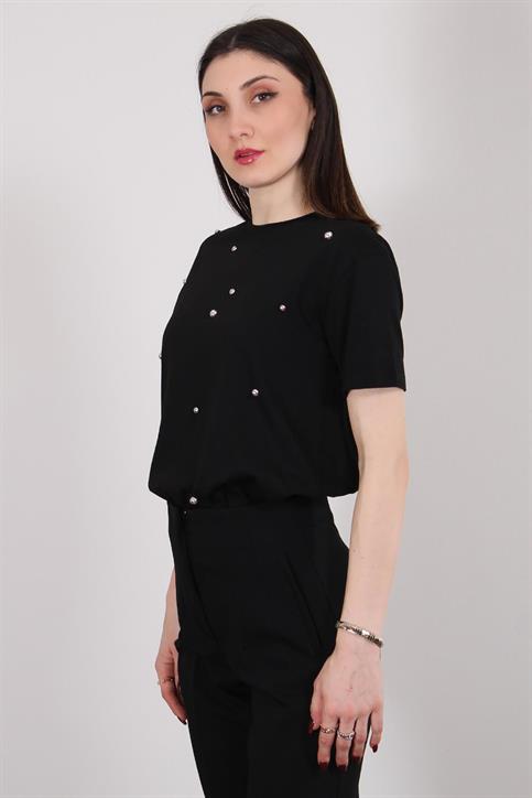 Siyah Taşlı T Shirt