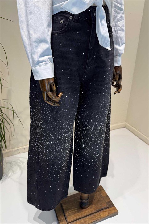 Siyah Vintage Taşlı Pantolon