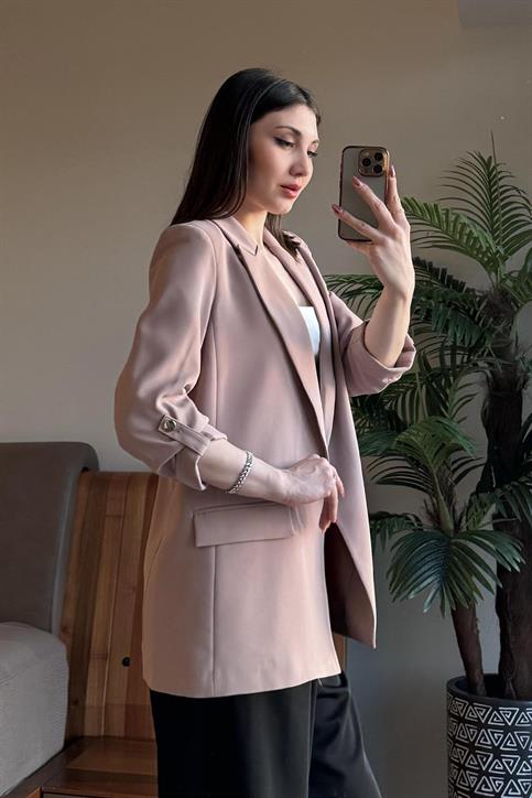 Sütlü Kahve Kol Katlamalı Blazer Ceket