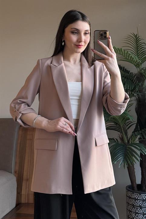 Sütlü Kahve Kol Katlamalı Blazer Ceket