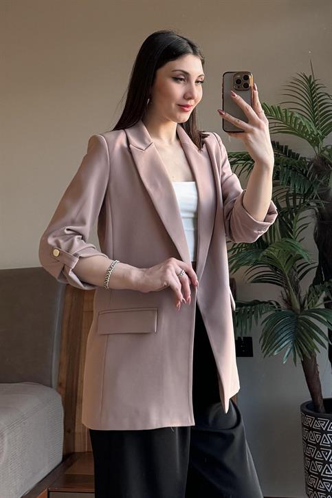 Sütlü Kahve Kol Katlamalı Blazer Ceket
