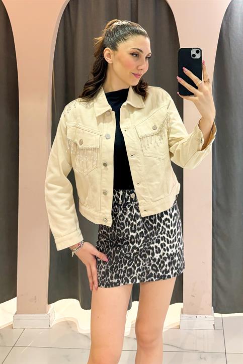 Taş Taş Detaylı Denim Mont