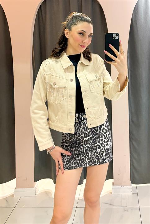 Taş Taş Detaylı Denim Mont