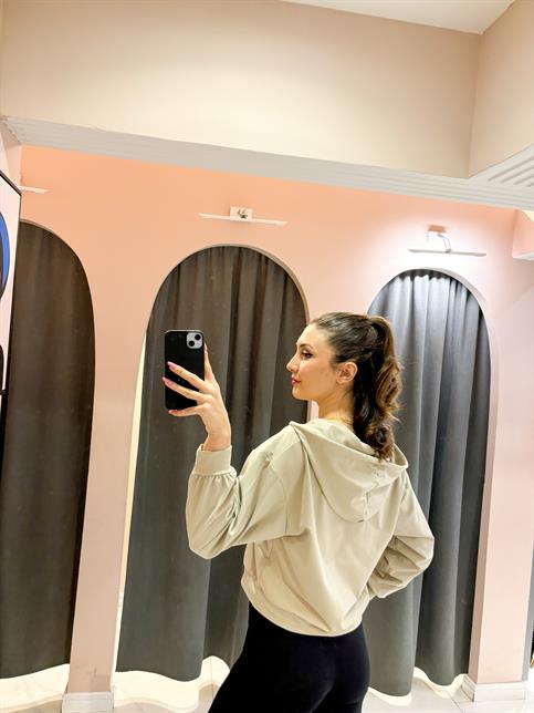 Taş V Yaka Kapüşonlu Sweatshirt