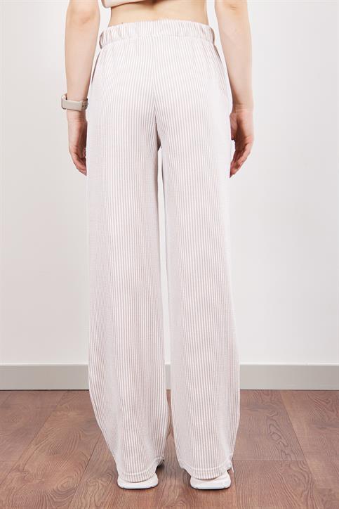 Vizon Elastik Belli Straight Fit Çizgili Pantolon