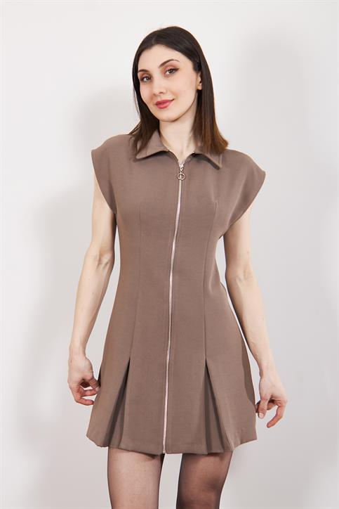 Vizon Önden Fermuarlı Kısa Elbise
