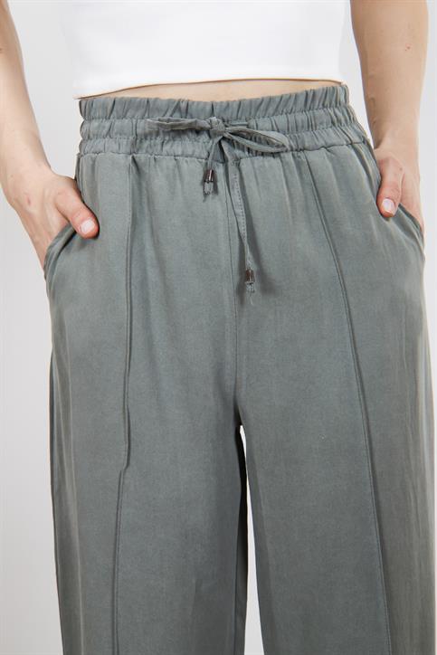 Yeşil MD Beli Lastikli Tencel Palazzo Pantolon
