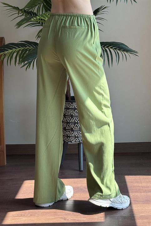 Yeşil Modal Karışımlı Bağcıklı Pantolon