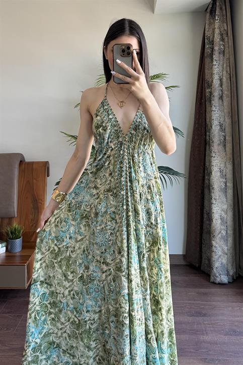 Yeşil Multi Desenli Elbise