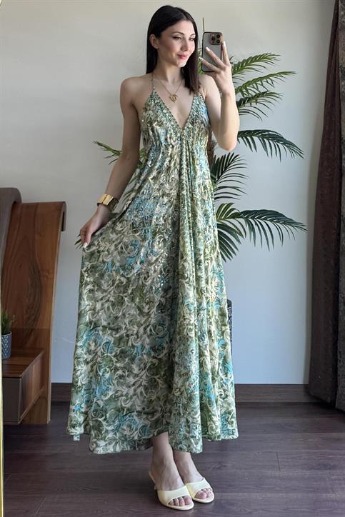 Yeşil Multi Desenli Elbise