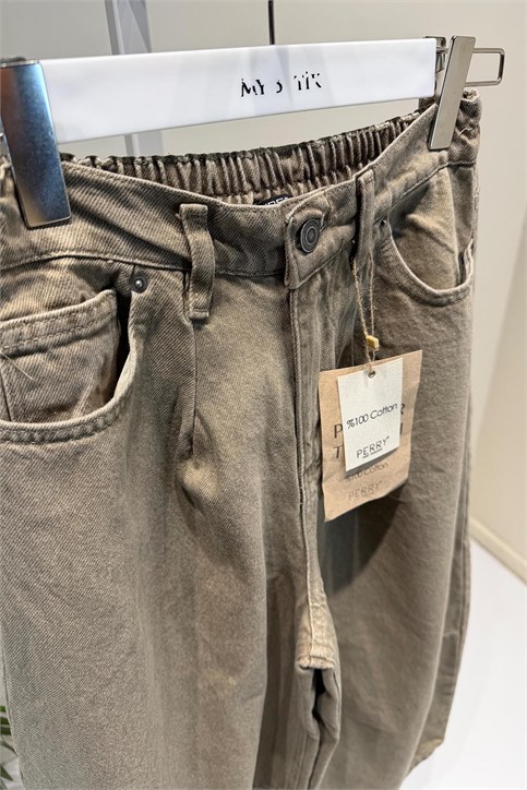 Zeytin Yeşili Vintage Yıkamalı Denim