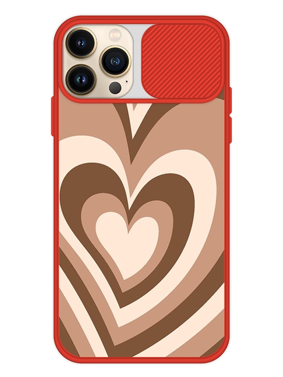 Kahverengi Kalp Tasarımlı İphone 13 Pro Max Slayt Telefon Kılıfı