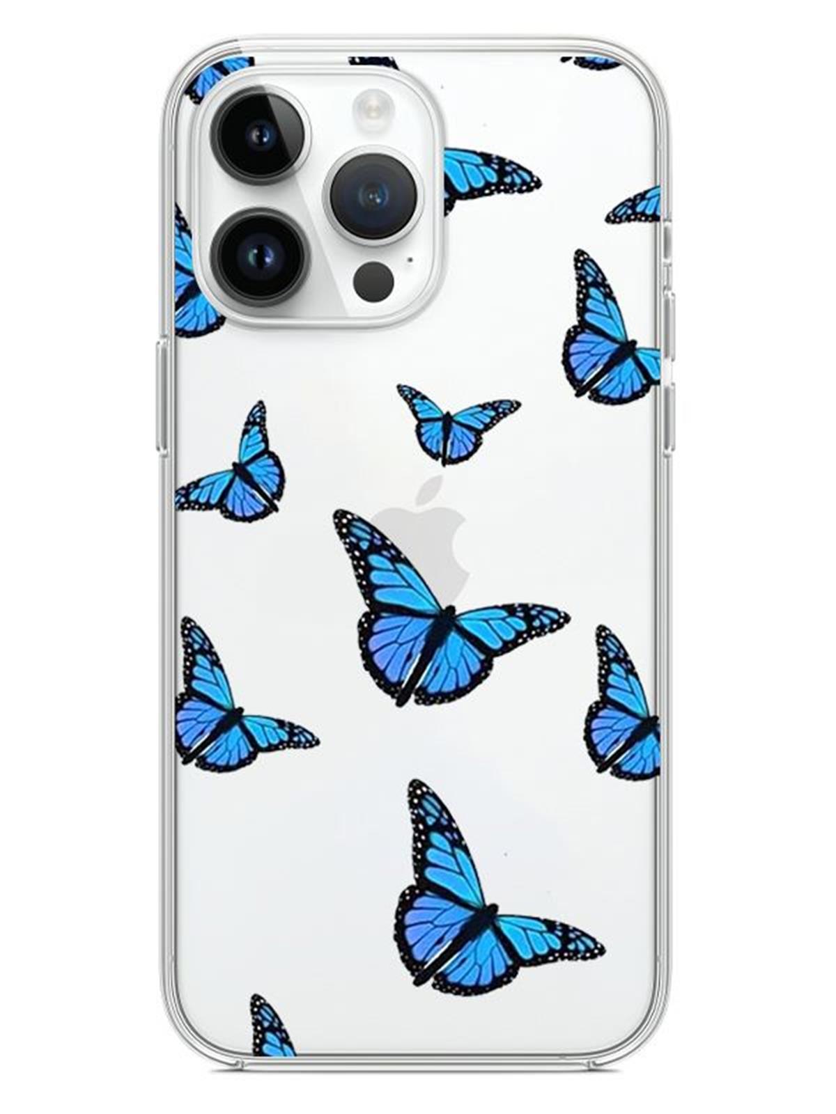 Mavi Kelebek Tasarımlı İphone Uyumlu Şeffaf Telefon Kılıfı