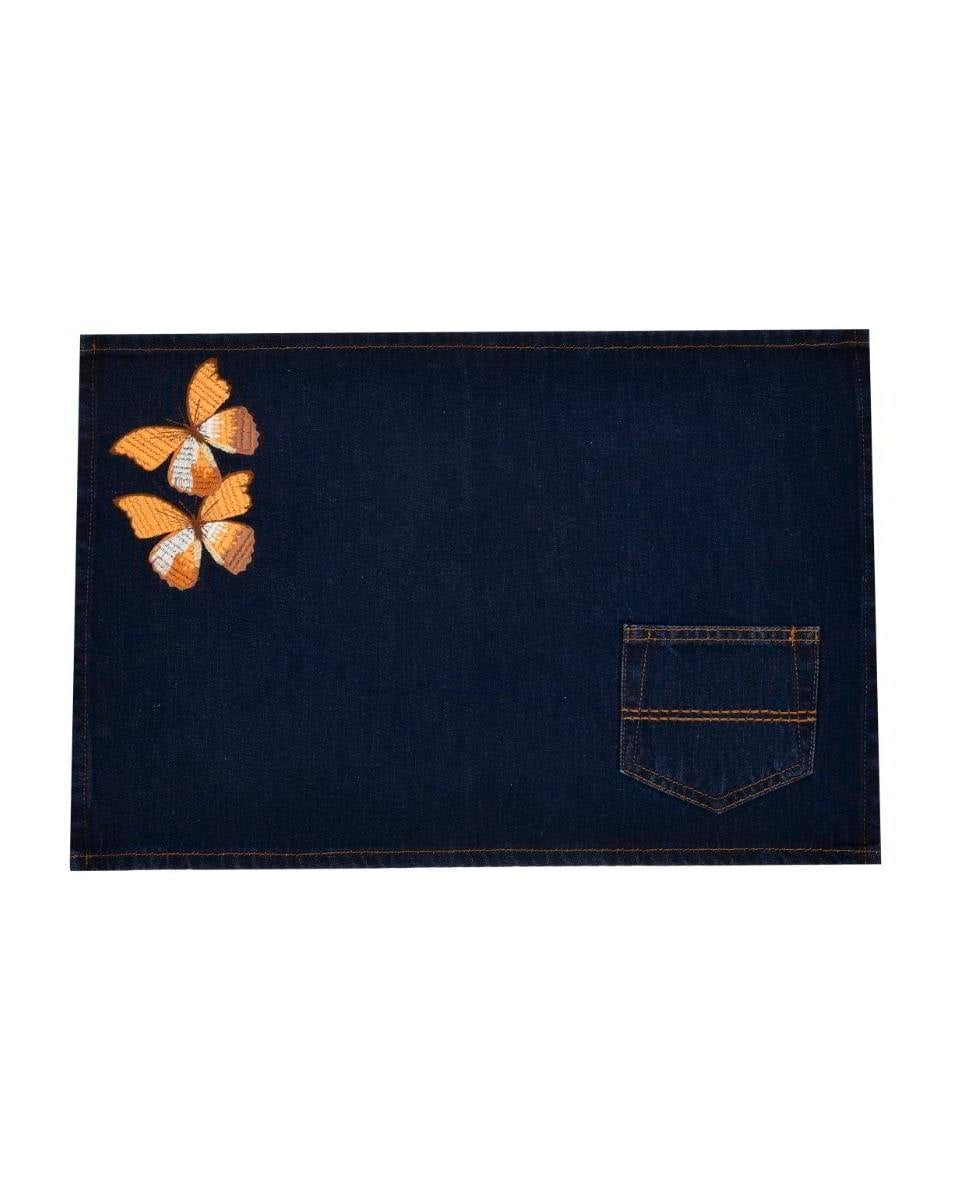 Denim Üzeri Kelebek Nakışlı Amerikan Servis