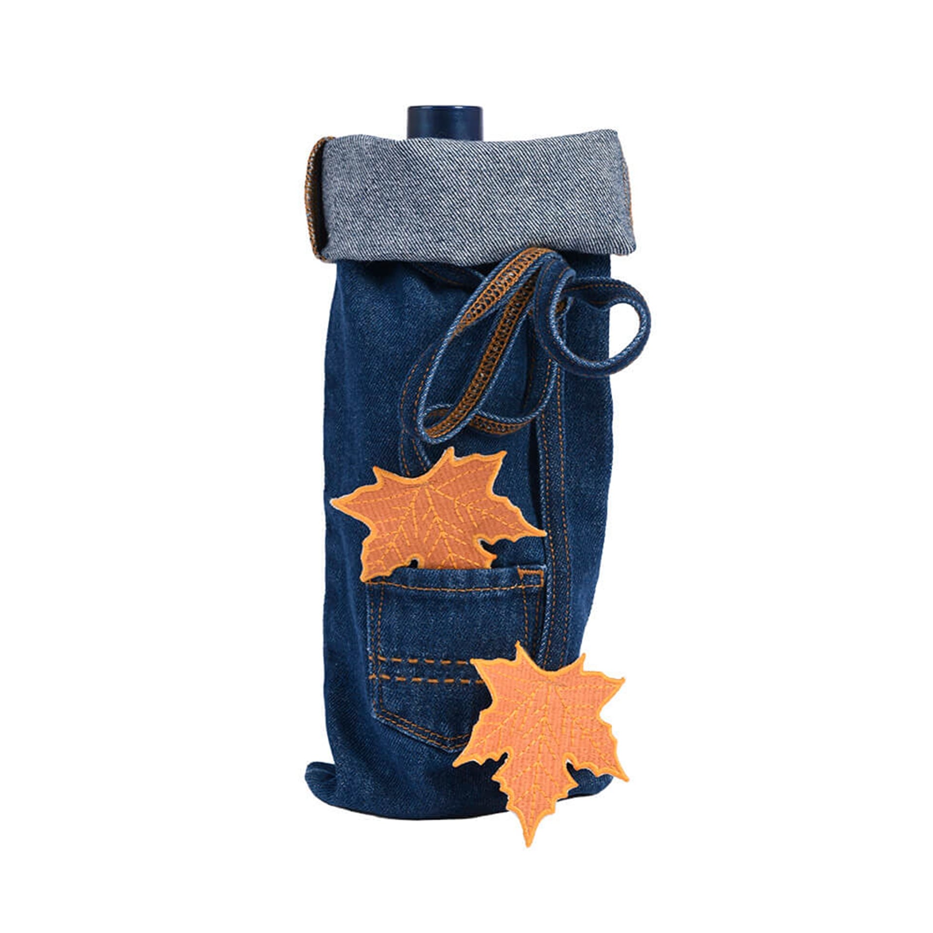Yaprak Nakışlı Denim Şaraplık