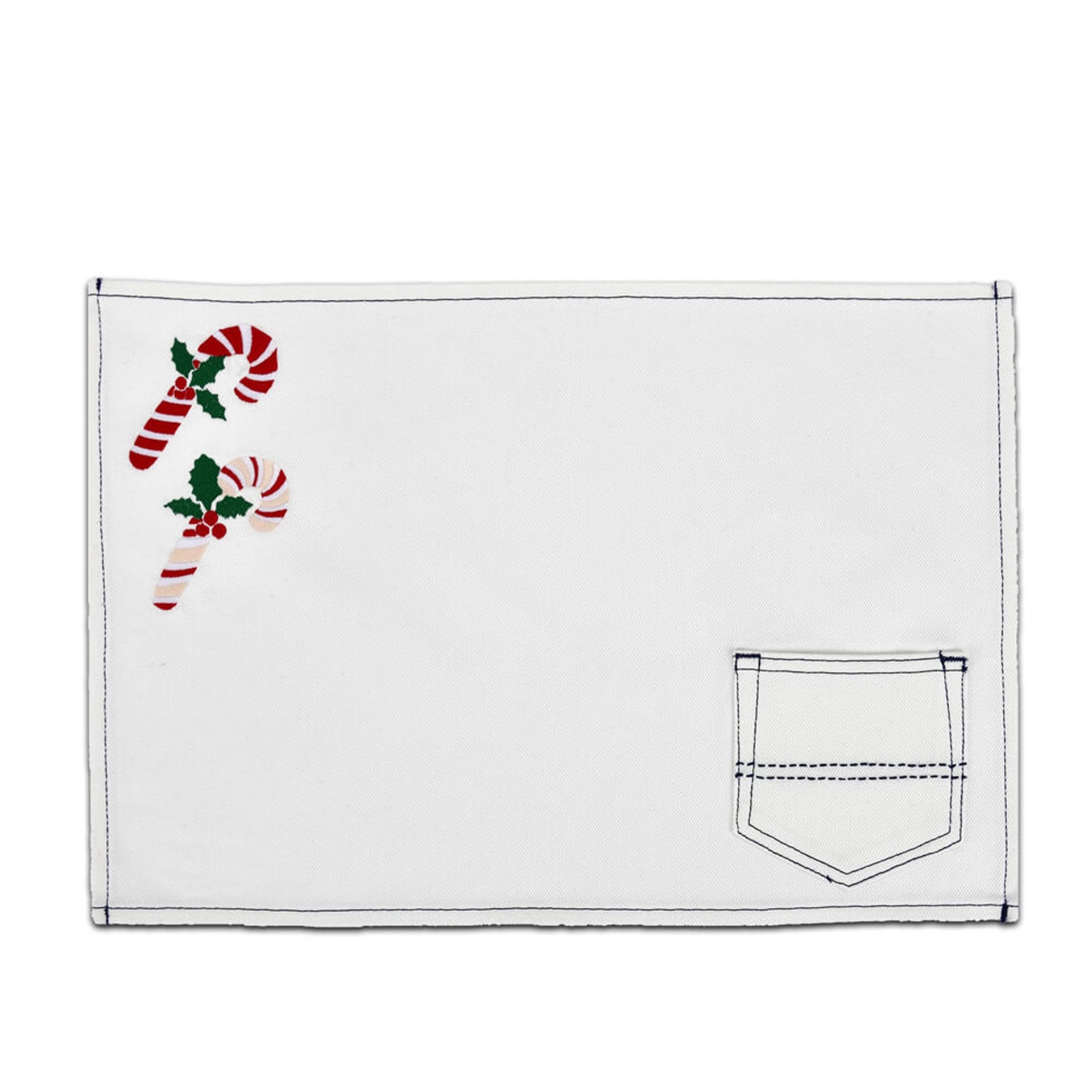 Beyaz Denim Üzeri Baston Şeker Nakışlı Amerikan Servis