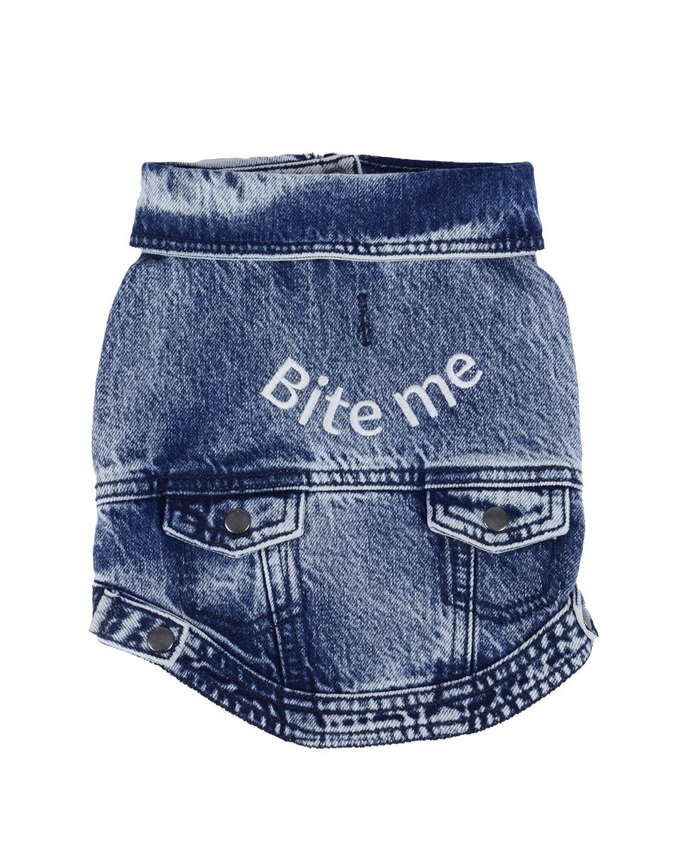 BİTE ME MOTTOLU DENİM KÖPEK CEKETİ