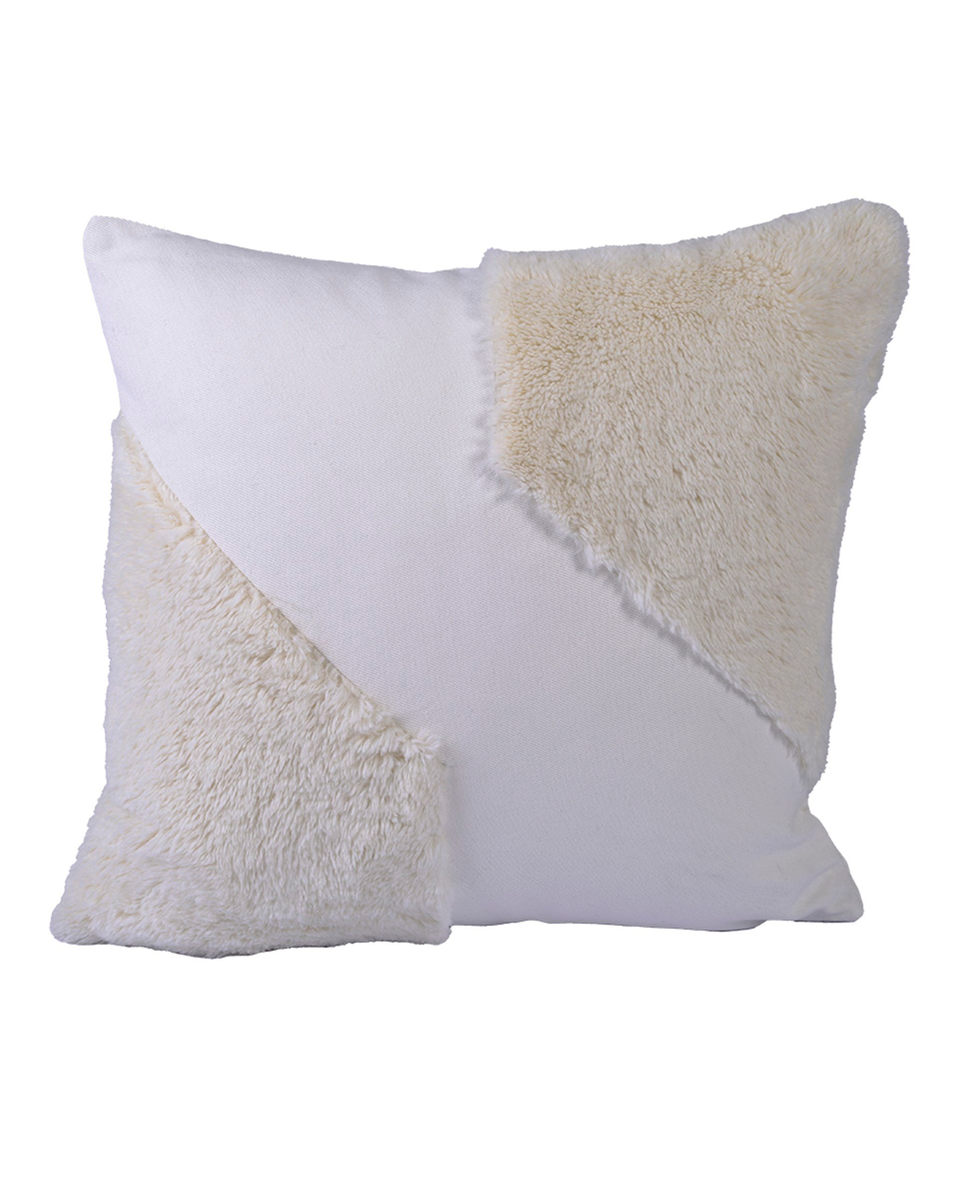 Cozzy Yanları Kürklü Beyaz Denim Yastık