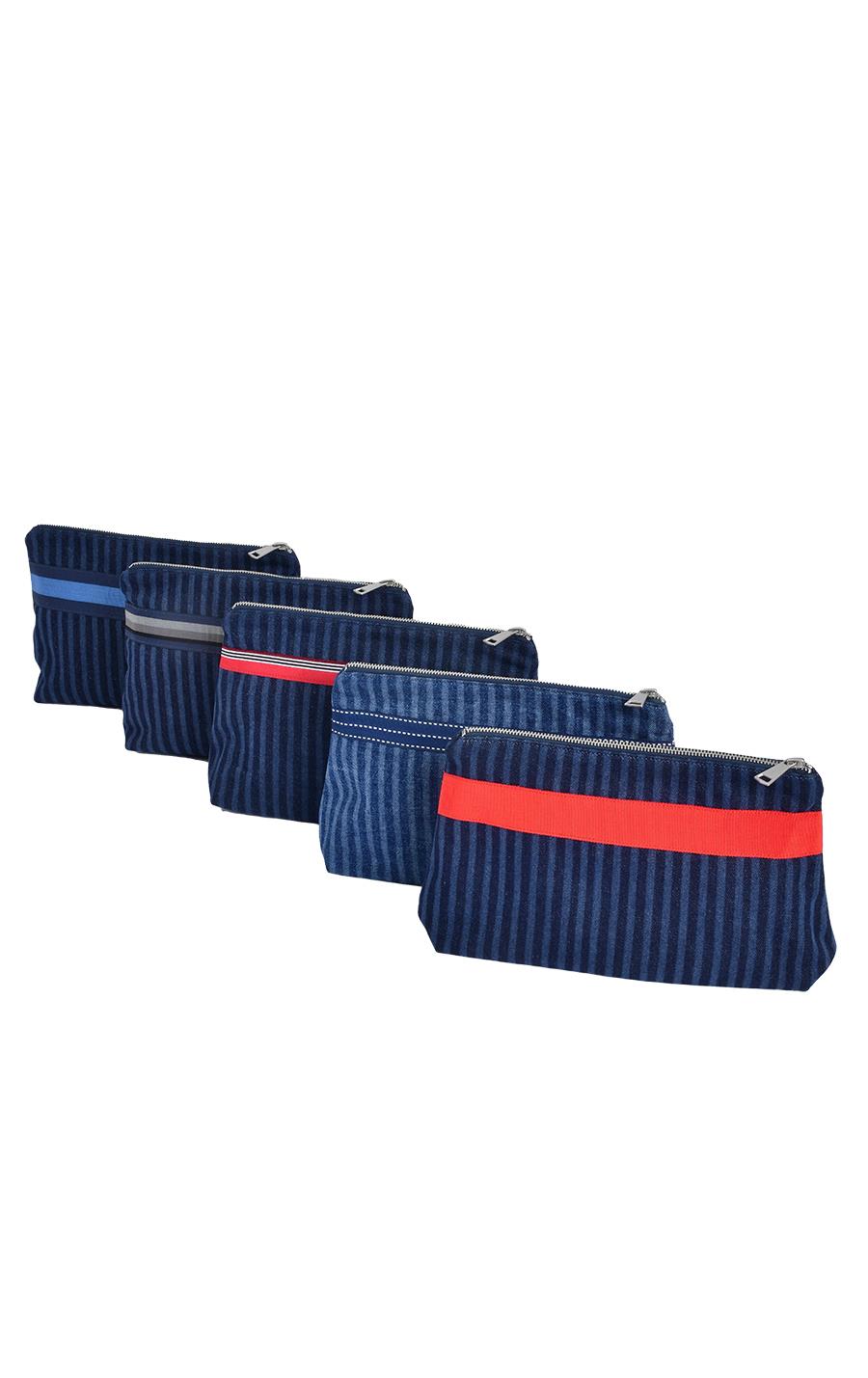Denim striped clutch bag