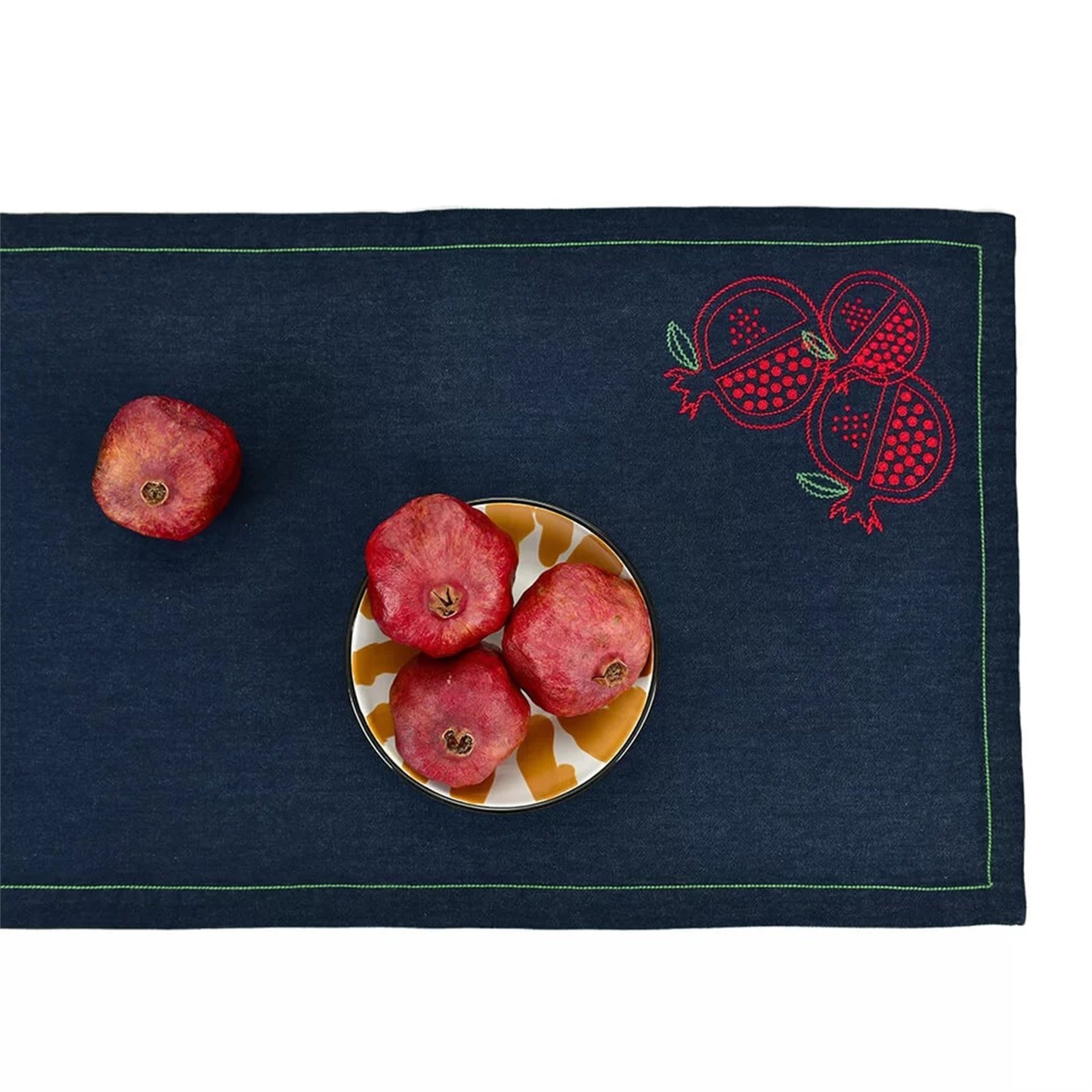 Denim Nar Nakışlı Runner