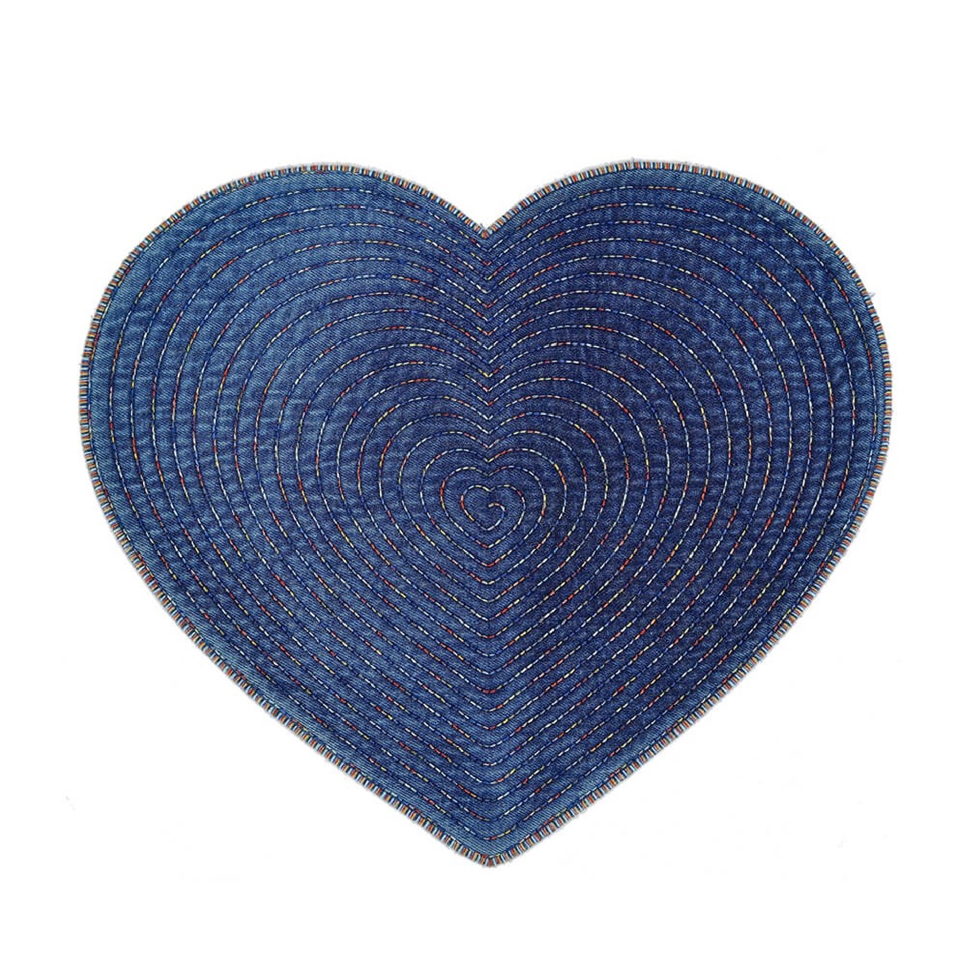 Denim Üzeri Ebruli Nakışlı Kalp Supla