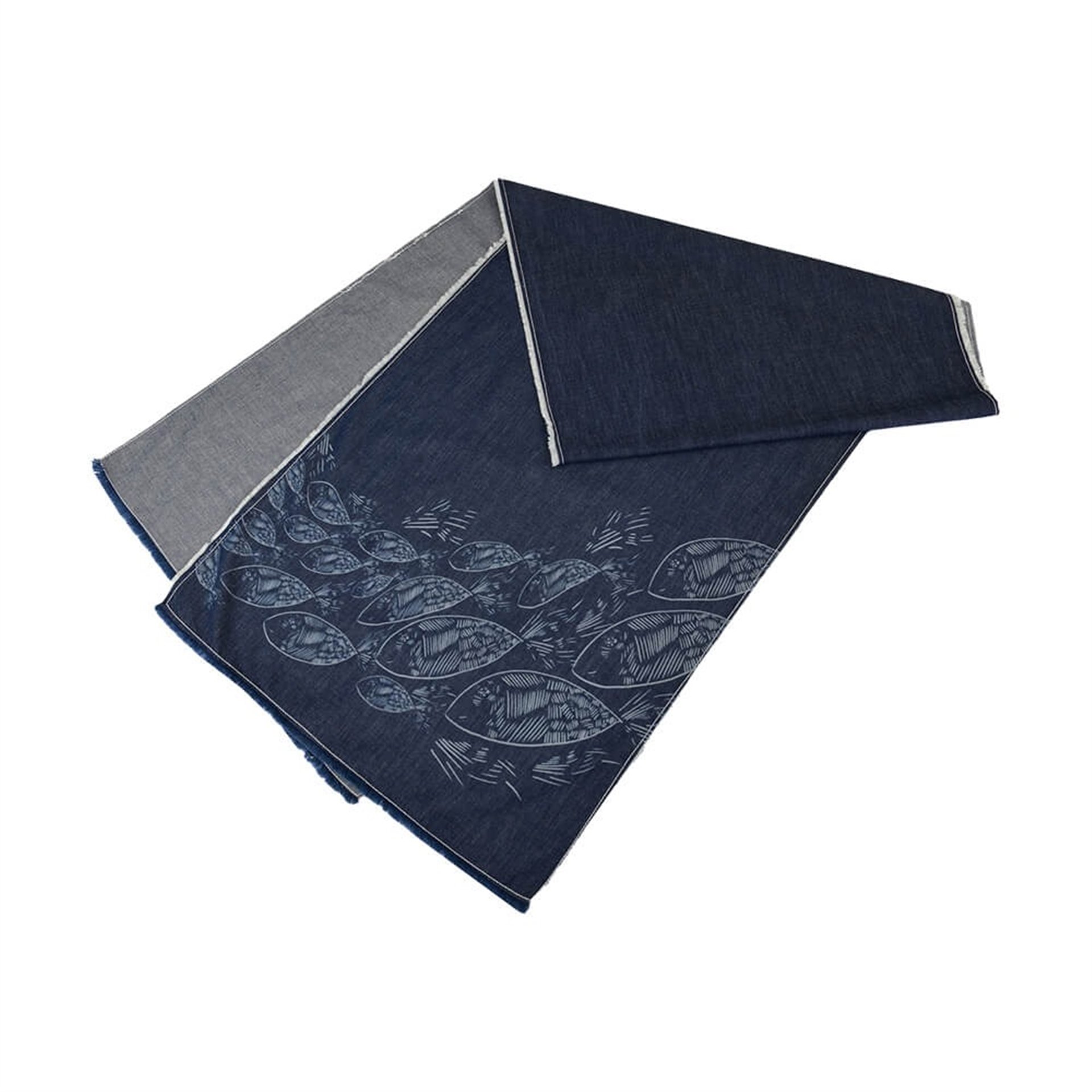 Koi Balık Desenli Lacivert Denim Şal
