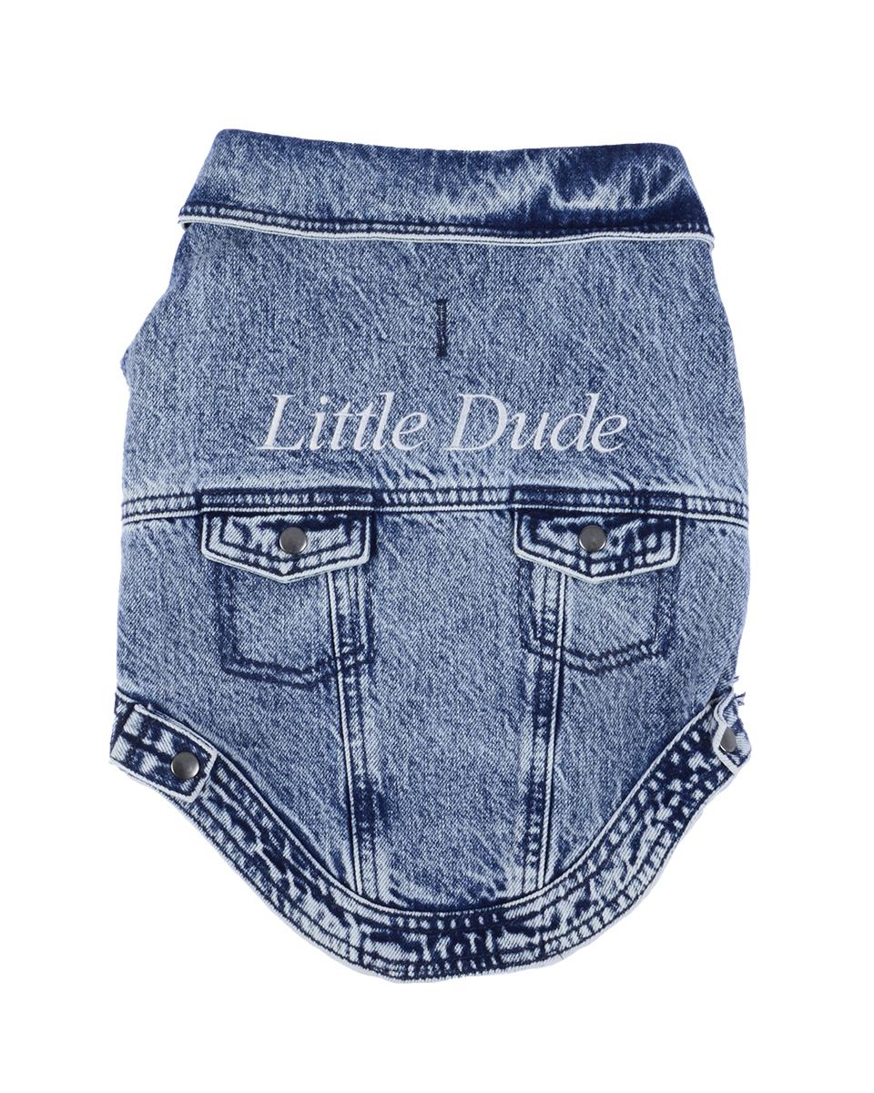 LITTLE DUDE MOTTOLU DENİM KÖPEK CEKETİ