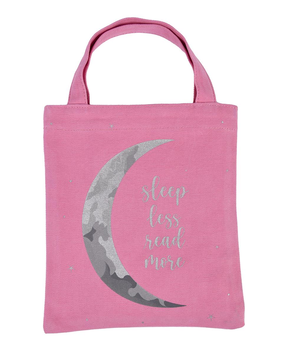 PEMBE AY BASKILI KİTAP ÇANTASI