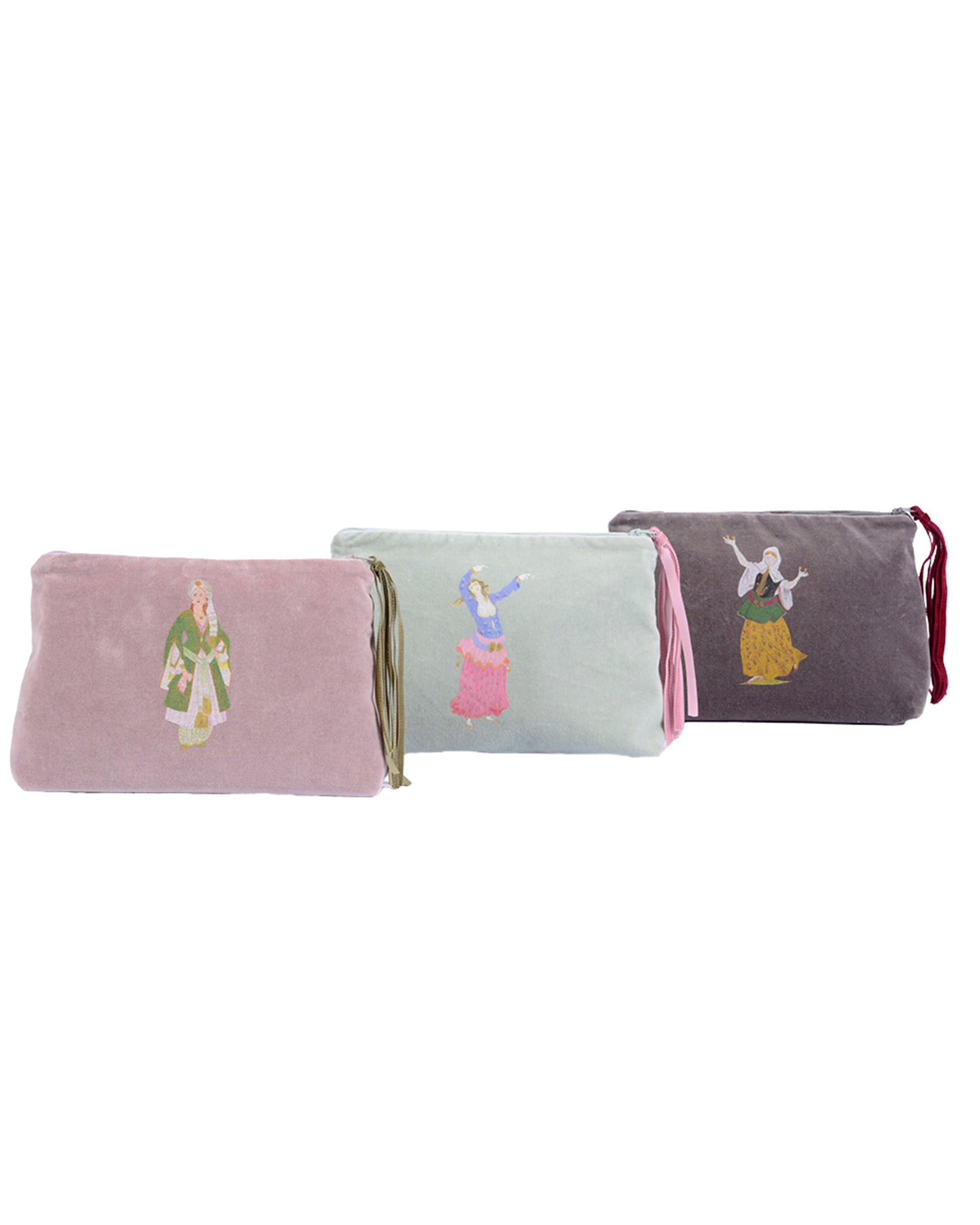 Rakkase Figür Baskılı Kadife Clutch Çanta