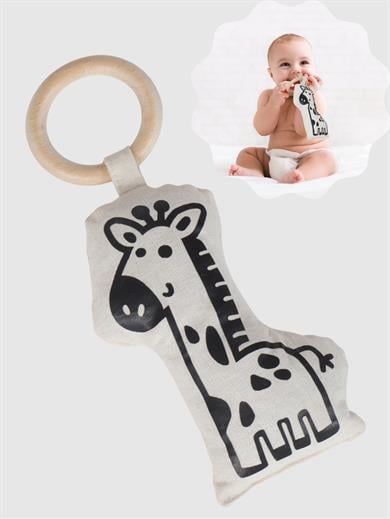 Ahşap Halkalı Bebek Diş Kaşıyıcı Peluşlu Diş Kaşıma Oyuncağı Zürafa